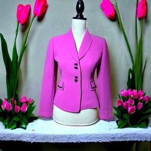 Tahari ASL Pink Blazer with Inner Pattern Black Trim & Buttons with Pockets